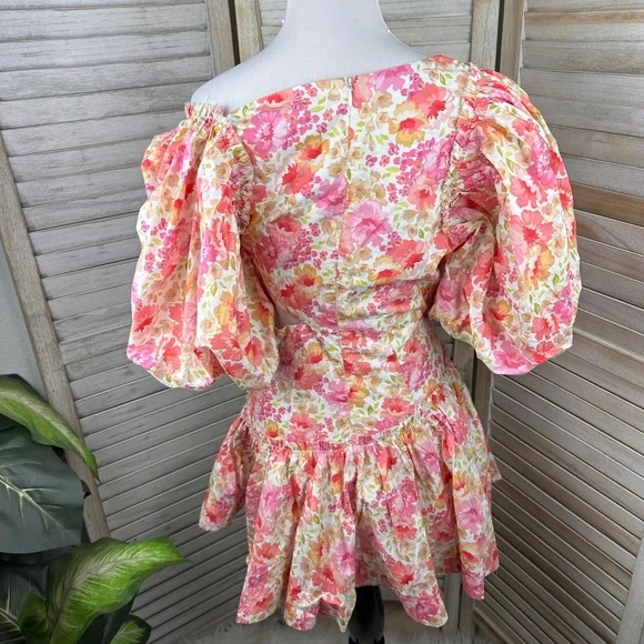 Sofie the Label Pink Floral Puff Sleeve Ruffled Skirt Sundress Size Small - Picture 6 of 8